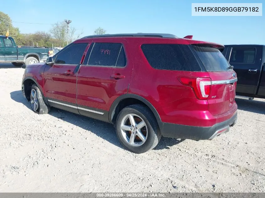 2016 Ford Explorer Xlt VIN: 1FM5K8D89GGB79182 Lot: 39286609