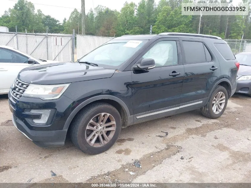 1FM5K7DH0GGD33952 2016 Ford Explorer Xlt