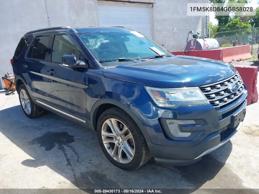 1FM5K8D84GGB58028 2016 Ford Explorer Xlt