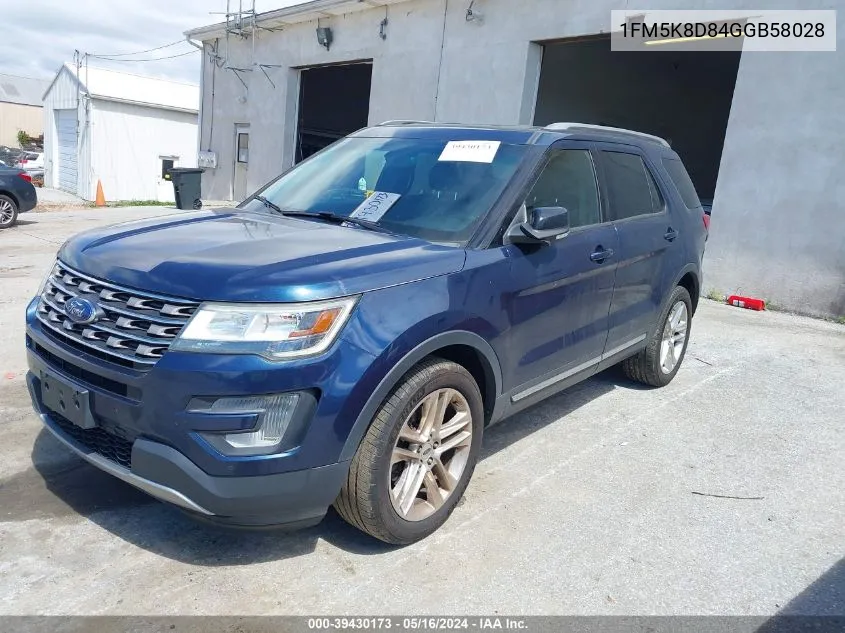 1FM5K8D84GGB58028 2016 Ford Explorer Xlt