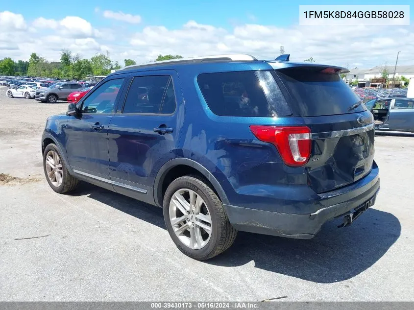 2016 Ford Explorer Xlt VIN: 1FM5K8D84GGB58028 Lot: 39430173