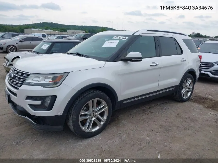 2016 Ford Explorer Limited VIN: 1FM5K8F84GGA34676 Lot: 39526239