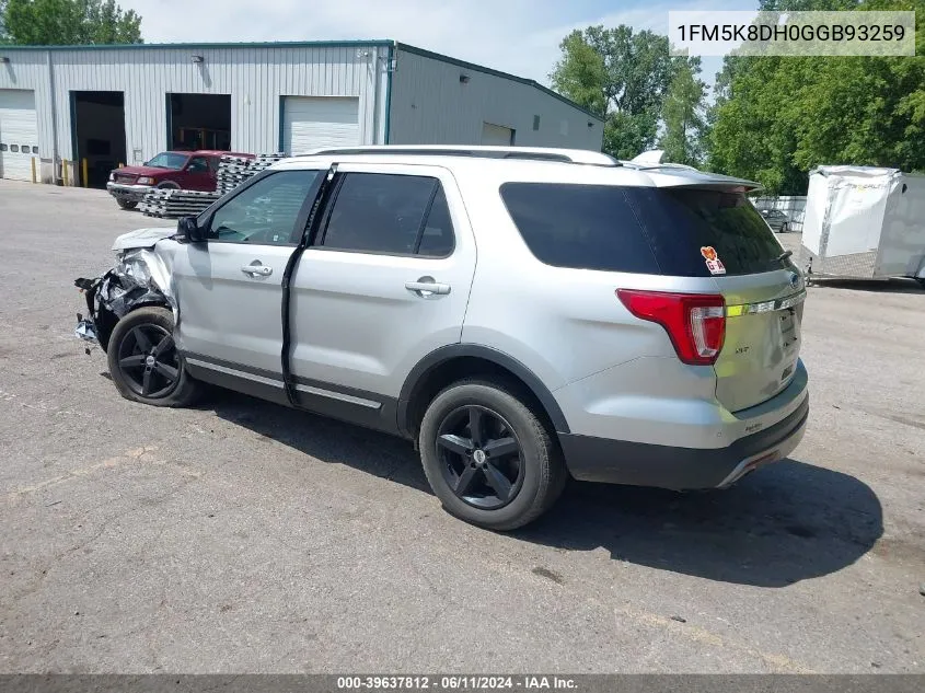 2016 Ford Explorer Xlt VIN: 1FM5K8DH0GGB93259 Lot: 39637812