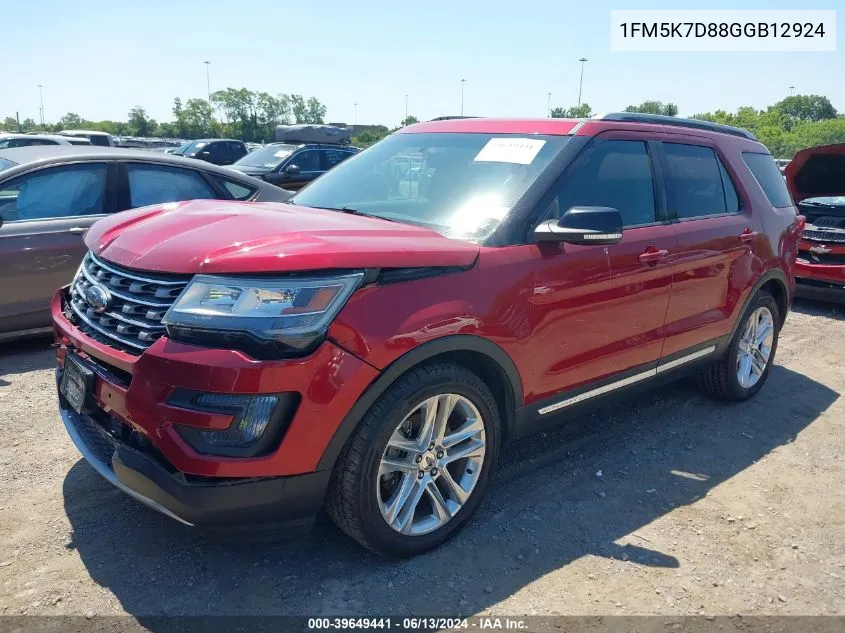 2016 Ford Explorer Xlt VIN: 1FM5K7D88GGB12924 Lot: 39649441