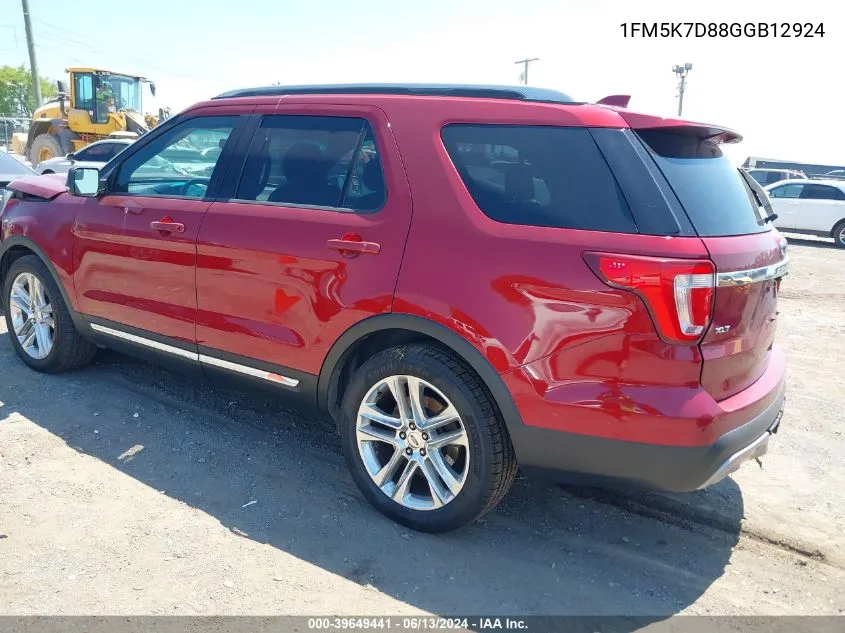 2016 Ford Explorer Xlt VIN: 1FM5K7D88GGB12924 Lot: 39649441