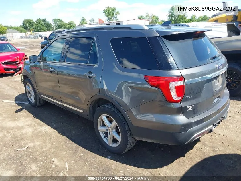 2016 Ford Explorer Xlt VIN: 1FM5K8D89GGA24292 Lot: 39754730