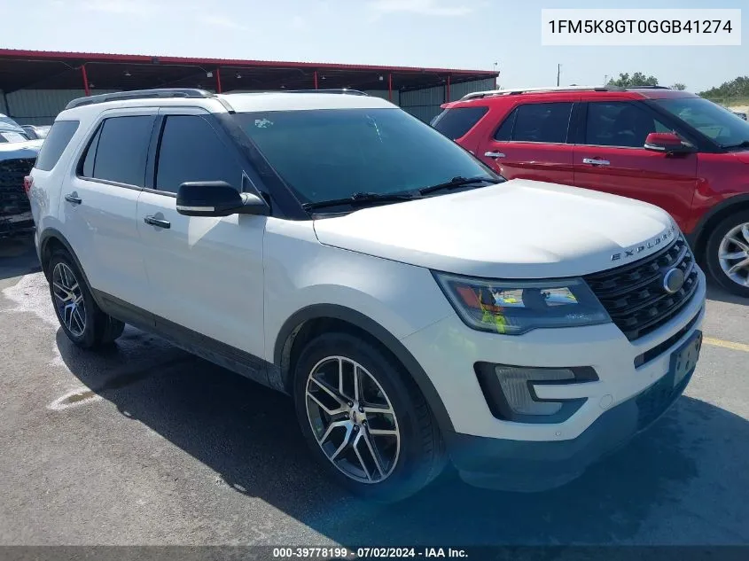 2016 Ford Explorer Sport VIN: 1FM5K8GT0GGB41274 Lot: 39778199