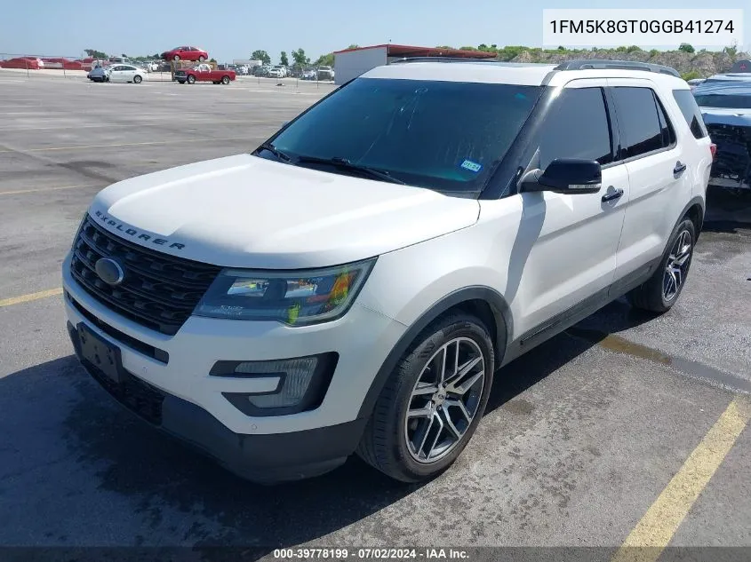 2016 Ford Explorer Sport VIN: 1FM5K8GT0GGB41274 Lot: 39778199