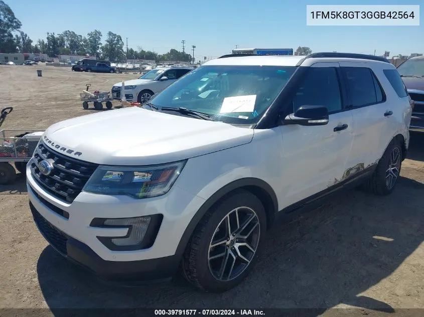 2016 Ford Explorer Sport VIN: 1FM5K8GT3GGB42564 Lot: 39791577