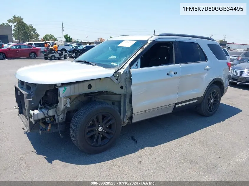 2016 Ford Explorer Xlt VIN: 1FM5K7D80GGB34495 Lot: 39828523