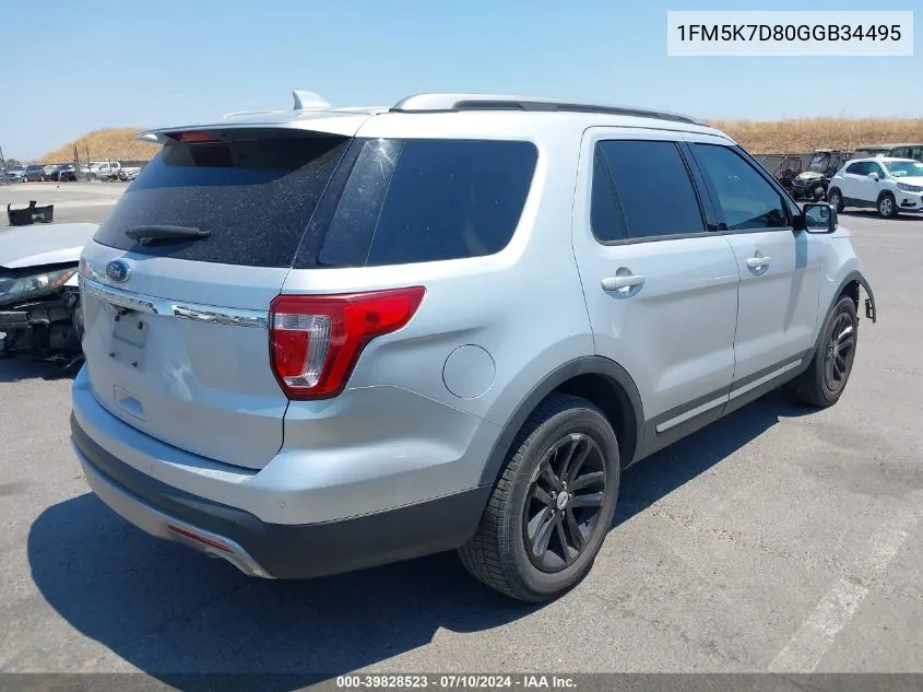 1FM5K7D80GGB34495 2016 Ford Explorer Xlt