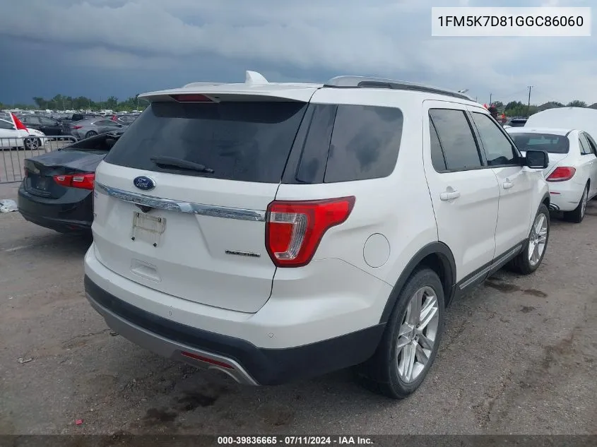 2016 Ford Explorer Xlt VIN: 1FM5K7D81GGC86060 Lot: 39836665