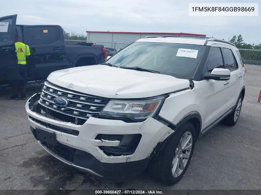 2016 Ford Explorer Limited VIN: 1FM5K8F84GGB98669 Lot: 39850427