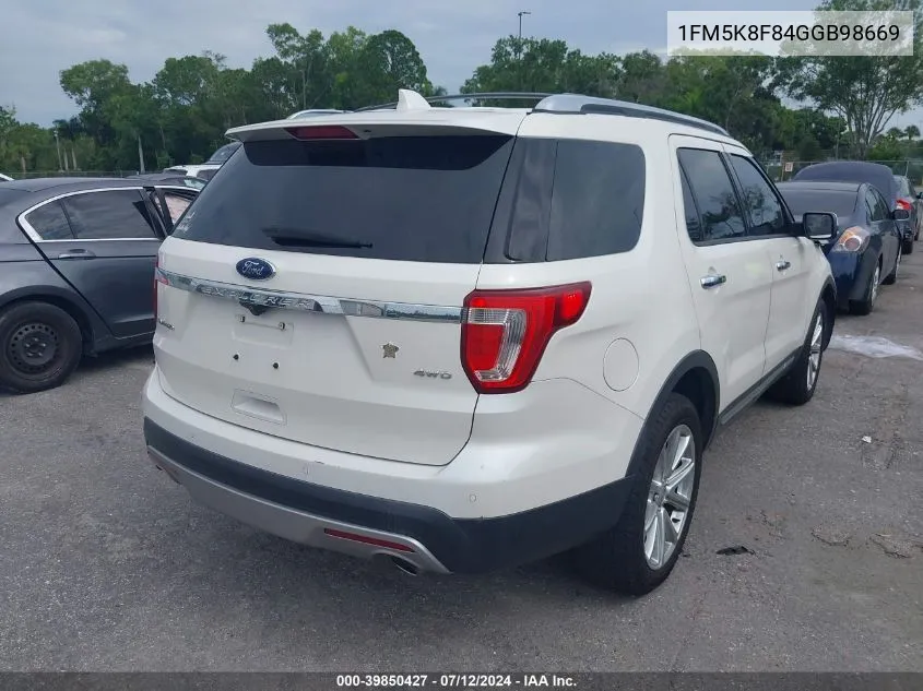 2016 Ford Explorer Limited VIN: 1FM5K8F84GGB98669 Lot: 39850427