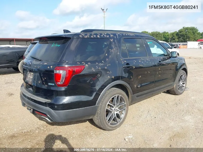 2016 Ford Explorer Sport VIN: 1FM5K8GT4GGB80241 Lot: 39879276