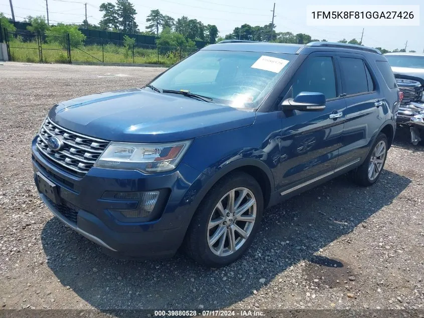 2016 Ford Explorer Limited VIN: 1FM5K8F81GGA27426 Lot: 39880528