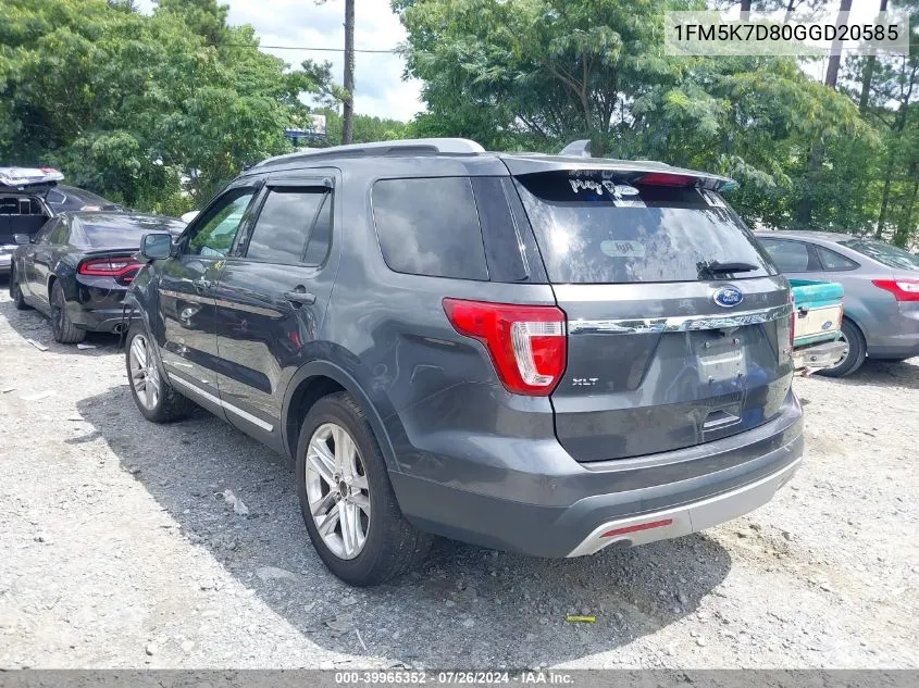 2016 Ford Explorer Xlt VIN: 1FM5K7D80GGD20585 Lot: 39965352