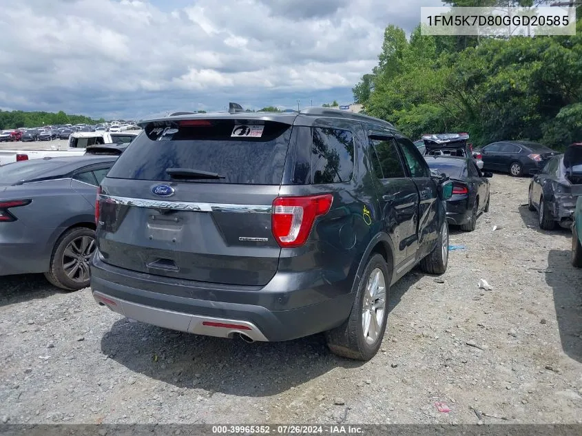 2016 Ford Explorer Xlt VIN: 1FM5K7D80GGD20585 Lot: 39965352