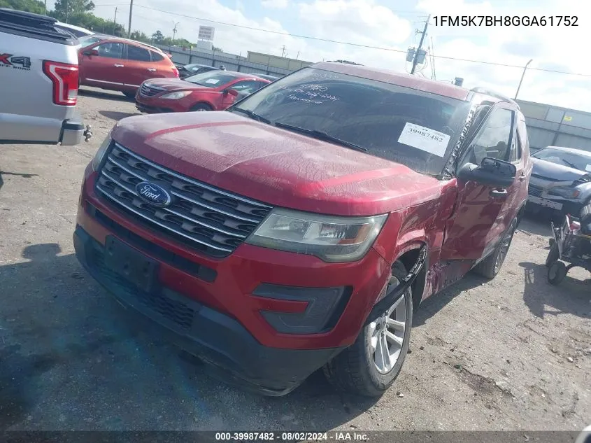 2016 Ford Explorer VIN: 1FM5K7BH8GGA61752 Lot: 39987482