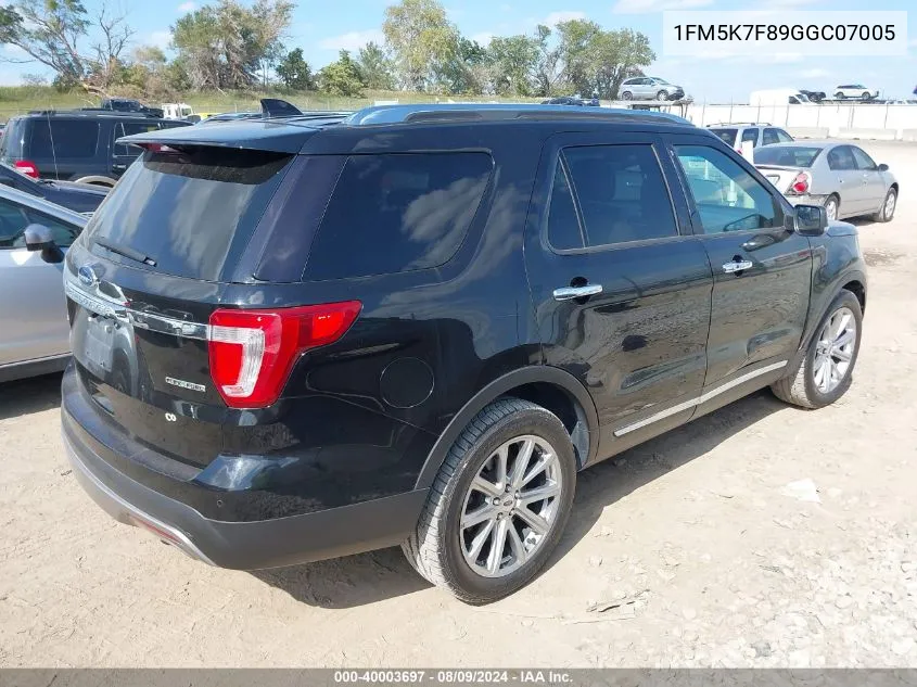 2016 Ford Explorer Limited VIN: 1FM5K7F89GGC07005 Lot: 40003697