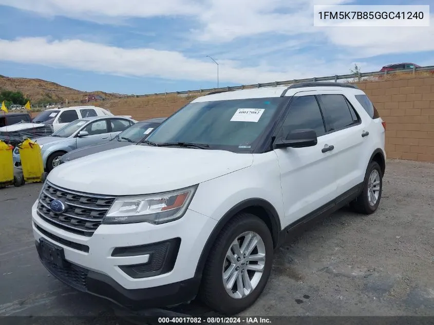 2016 Ford Explorer VIN: 1FM5K7B85GGC41240 Lot: 40017082