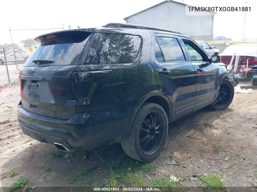 2016 Ford Explorer Sport VIN: 1FM5K8GTXGGB41881 Lot: 40021983