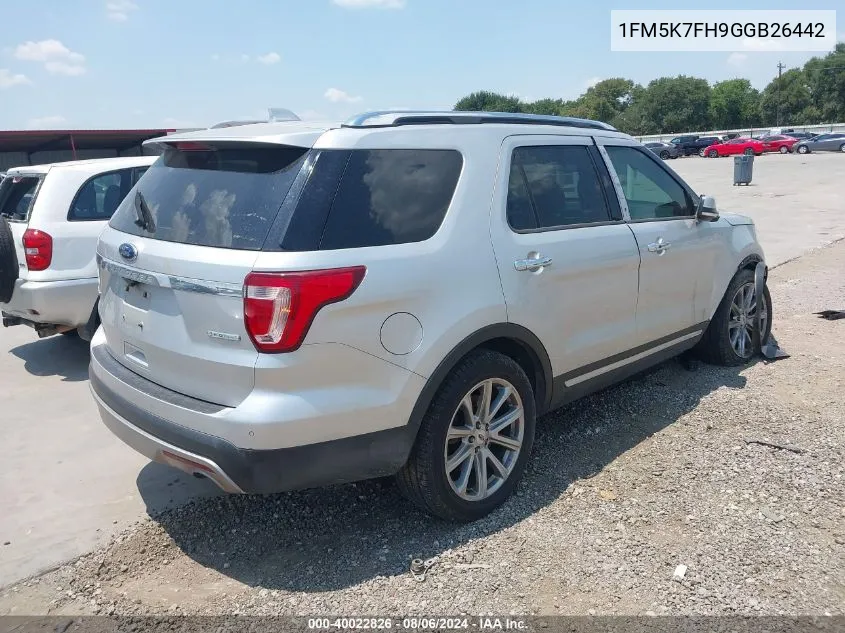 2016 Ford Explorer Limited VIN: 1FM5K7FH9GGB26442 Lot: 40022826