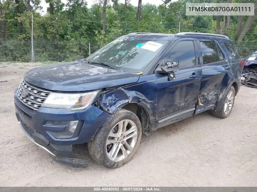 2016 Ford Explorer Xlt VIN: 1FM5K8D87GGA01111 Lot: 40040052