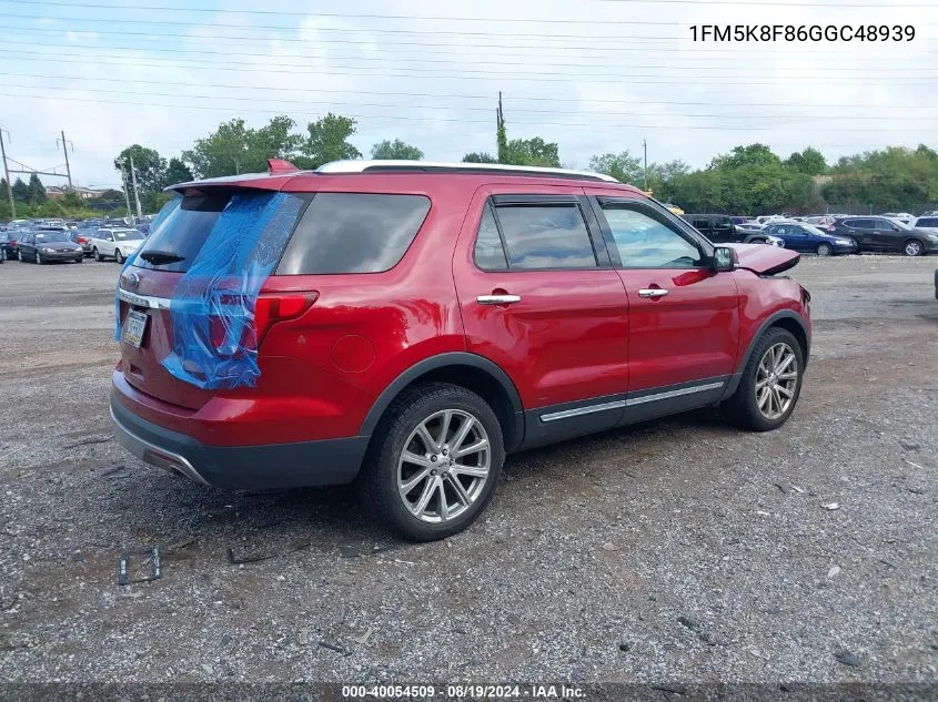 2016 Ford Explorer Limited VIN: 1FM5K8F86GGC48939 Lot: 40054509