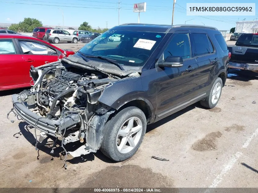 2016 Ford Explorer Xlt VIN: 1FM5K8D88GGC59962 Lot: 40068975