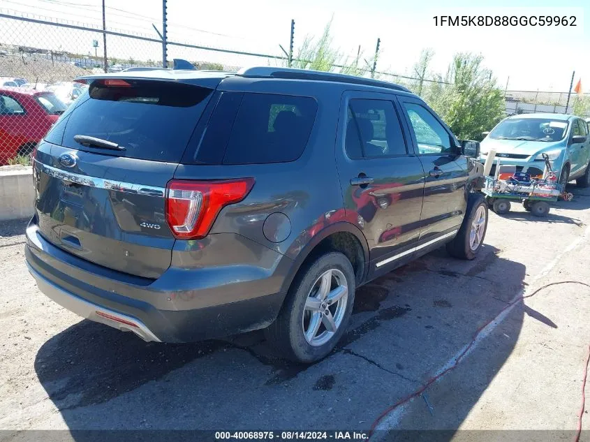 2016 Ford Explorer Xlt VIN: 1FM5K8D88GGC59962 Lot: 40068975