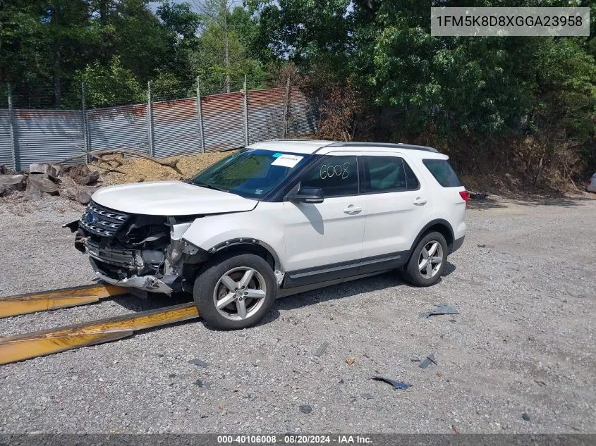 2016 Ford Explorer Xlt VIN: 1FM5K8D8XGGA23958 Lot: 40106008