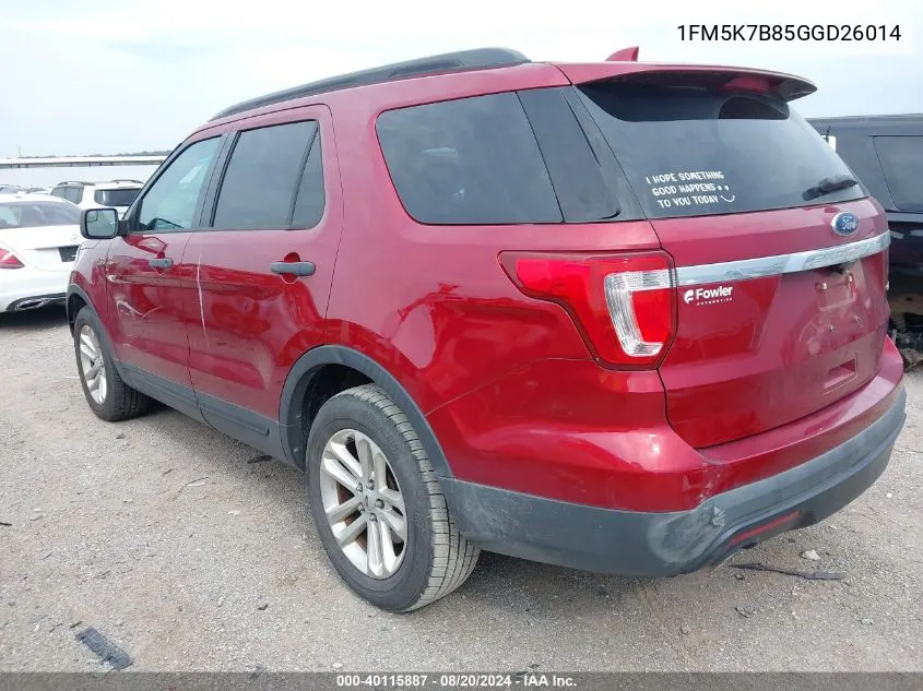 2016 Ford Explorer VIN: 1FM5K7B85GGD26014 Lot: 40115887