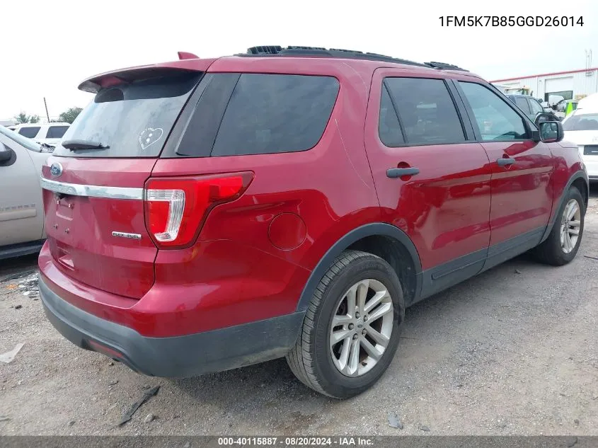 2016 Ford Explorer VIN: 1FM5K7B85GGD26014 Lot: 40115887