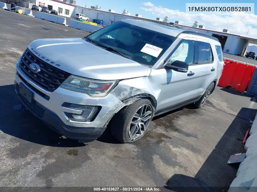 2016 Ford Explorer Sport VIN: 1FM5K8GTXGGB52881 Lot: 40153627