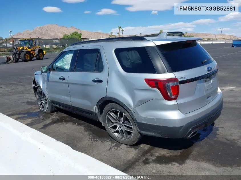 2016 Ford Explorer Sport VIN: 1FM5K8GTXGGB52881 Lot: 40153627