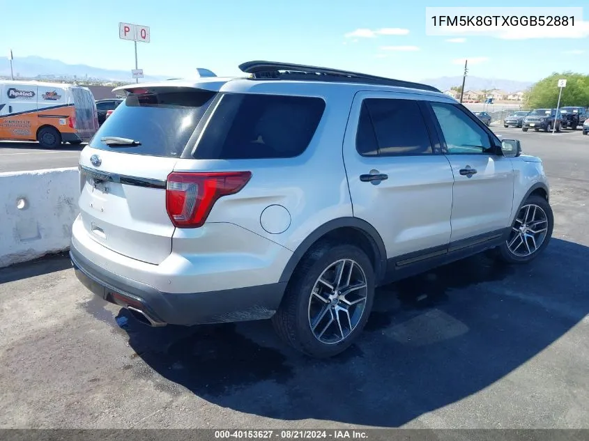 2016 Ford Explorer Sport VIN: 1FM5K8GTXGGB52881 Lot: 40153627