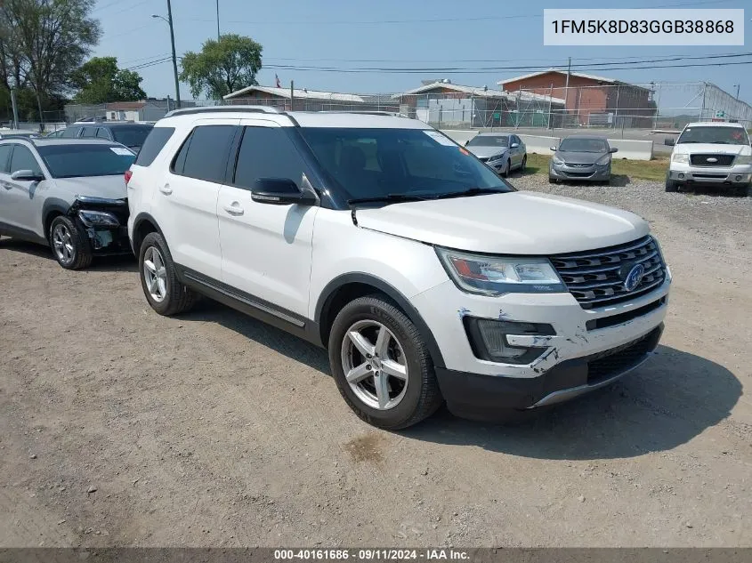 2016 Ford Explorer Xlt VIN: 1FM5K8D83GGB38868 Lot: 40161686