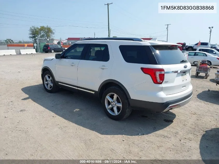 2016 Ford Explorer Xlt VIN: 1FM5K8D83GGB38868 Lot: 40161686