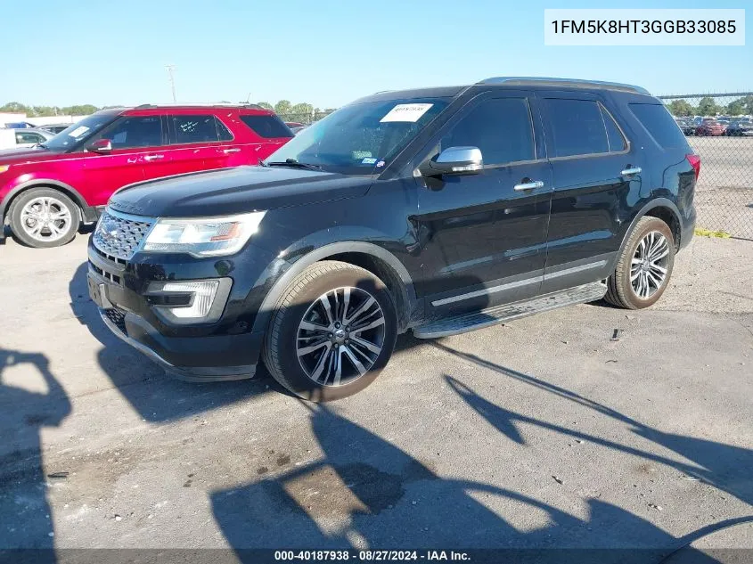 2016 Ford Explorer Platinum VIN: 1FM5K8HT3GGB33085 Lot: 40187938