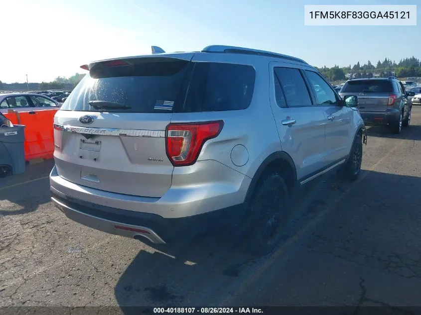 2016 Ford Explorer Limited VIN: 1FM5K8F83GGA45121 Lot: 40188107