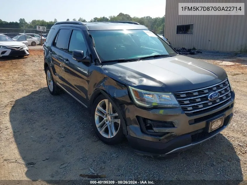 1FM5K7D87GGA22714 2016 Ford Explorer Xlt