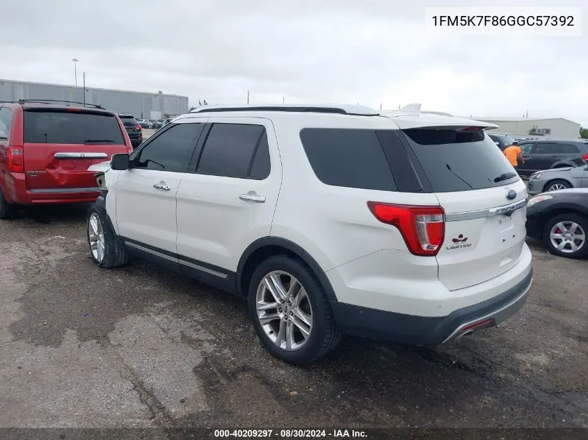 2016 Ford Explorer Limited VIN: 1FM5K7F86GGC57392 Lot: 40209297