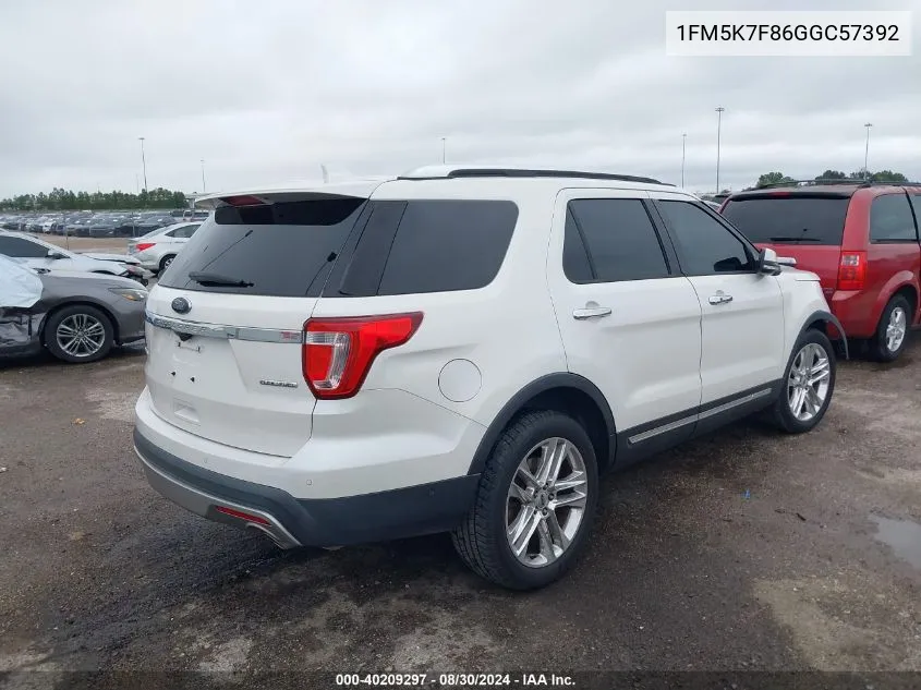 2016 Ford Explorer Limited VIN: 1FM5K7F86GGC57392 Lot: 40209297