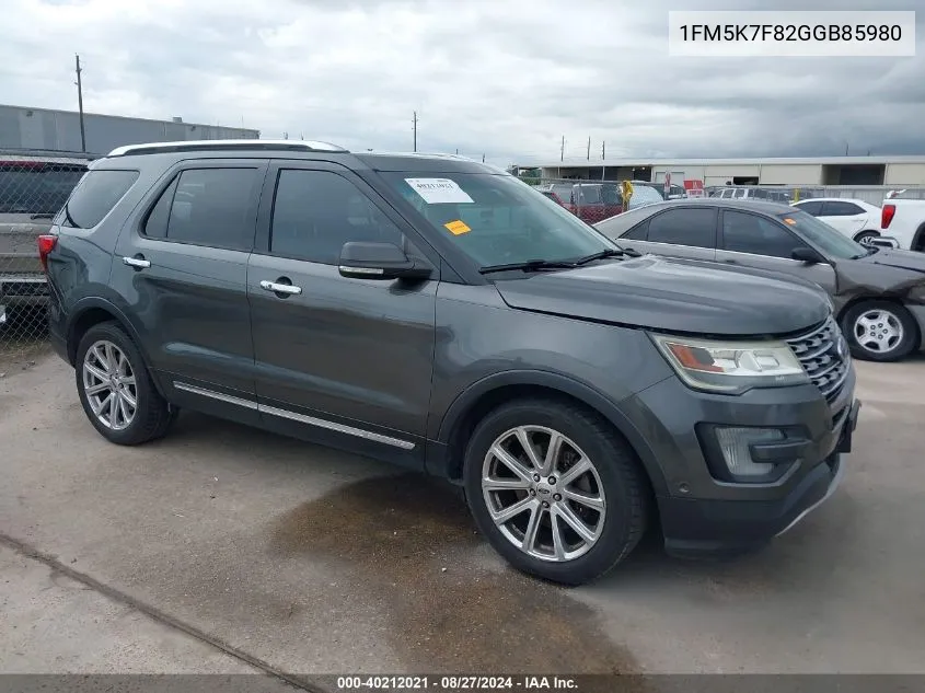 1FM5K7F82GGB85980 2016 Ford Explorer Limited