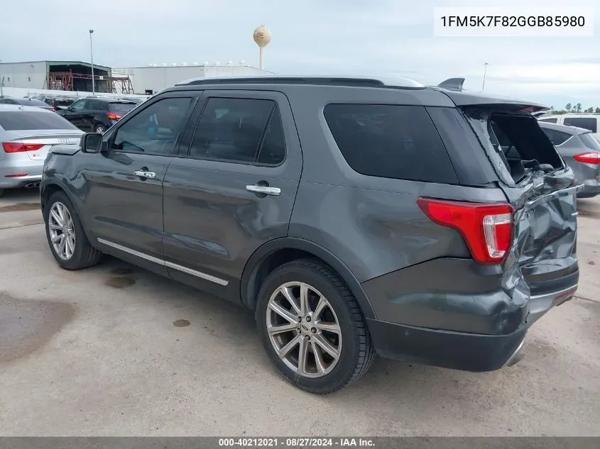 1FM5K7F82GGB85980 2016 Ford Explorer Limited