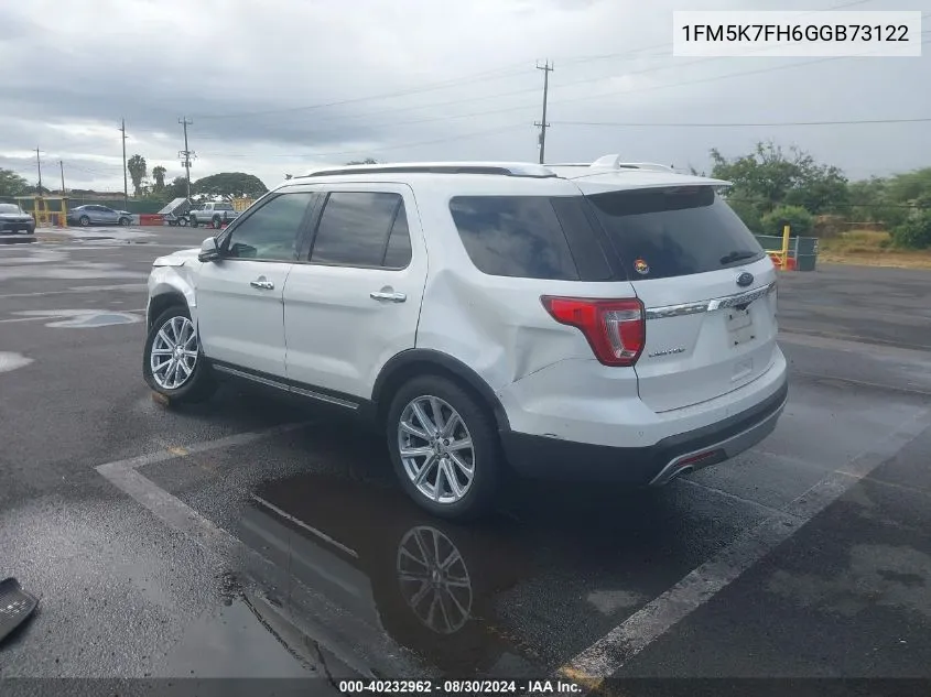 2016 Ford Explorer Limited VIN: 1FM5K7FH6GGB73122 Lot: 40232962