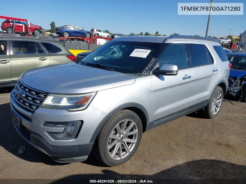 2016 Ford Explorer Limited VIN: 1FM5K7F87GGA71280 Lot: 40241029