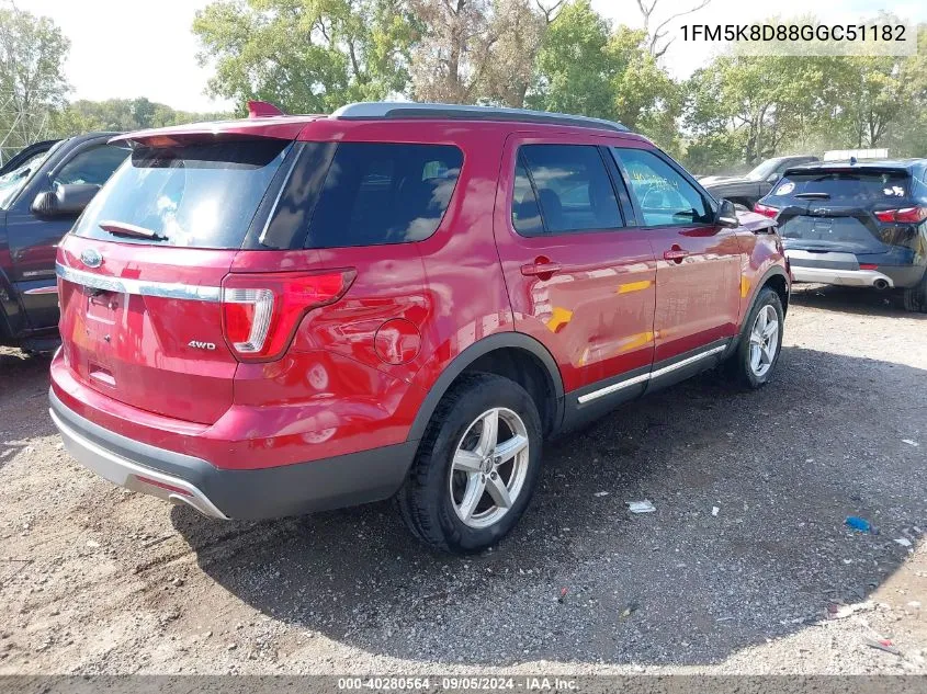 2016 Ford Explorer Xlt VIN: 1FM5K8D88GGC51182 Lot: 40280564