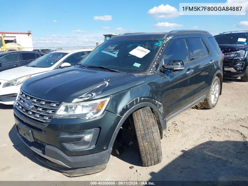 2016 Ford Explorer Limited VIN: 1FM5K7F80GGA84887 Lot: 40308008